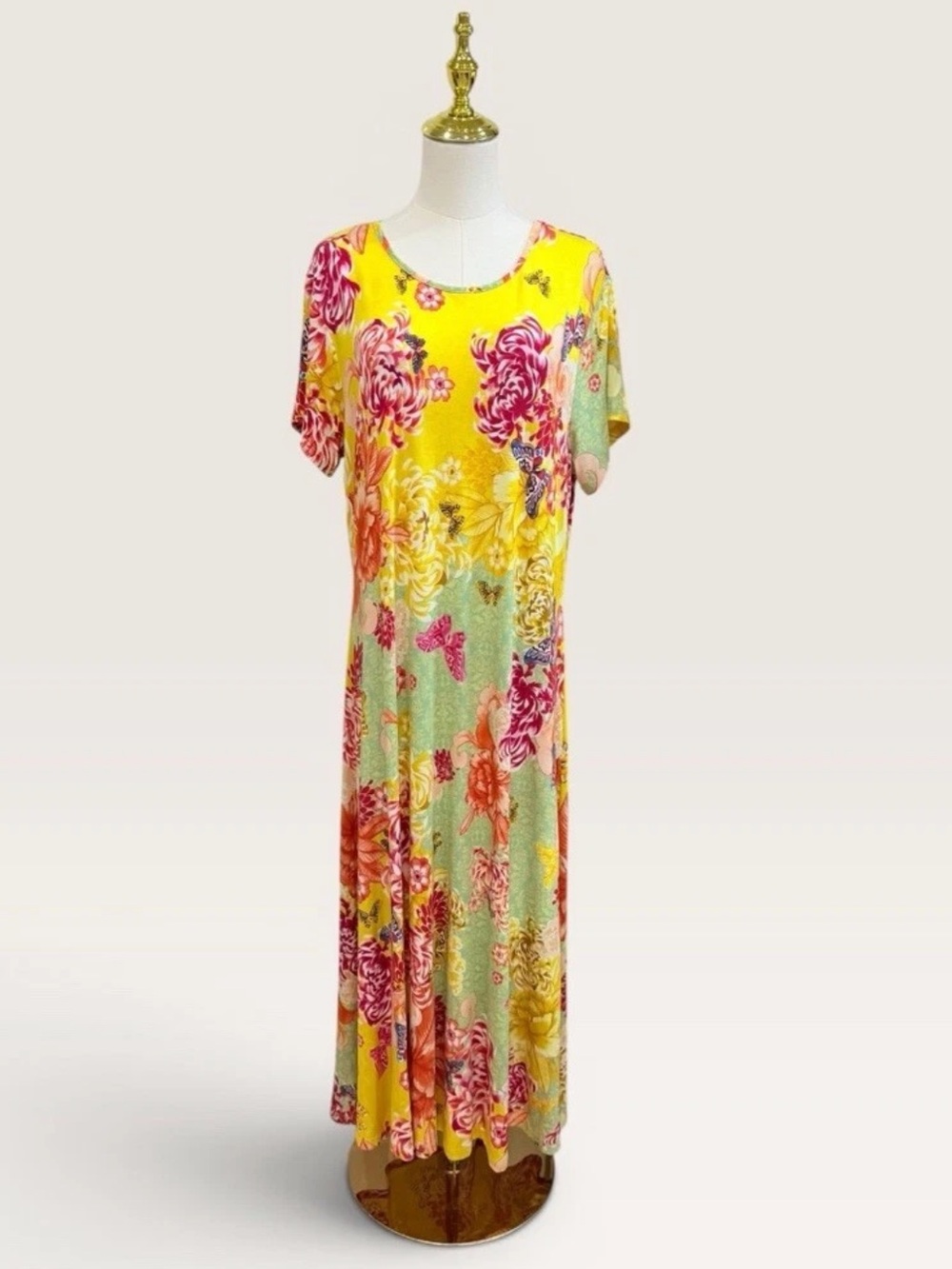 Johnny Was Large The Janie Favorite Cap Sleeve Midi Dress Charlie Floral Yellow